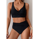 Solid Ruched High Waist Cross Push Up Swimsuit | Two Piece Swim Suit - Women's | F, new arrival, swimsuit | Elings