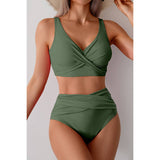 Solid Ruched High Waist Cross Push Up Swimsuit