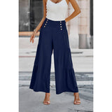 Solid Ruffle Button Wide Leg Pant