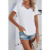 Solid Short Sleeves Loose Fit Cut Out Shirt