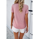 Solid Short Sleeves Loose Fit Cut Out Shirt