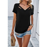 Solid Short Sleeves Loose Fit Cut Out Shirt