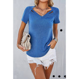 Solid Short Sleeves Loose Fit Cut Out Shirt