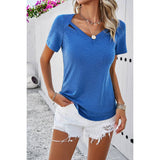 Solid Short Sleeves Loose Fit Cut Out Shirt