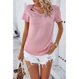 Solid Short Sleeves Loose Fit Cut Out Shirt