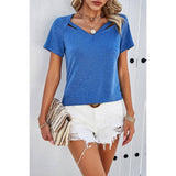 Solid Short Sleeves Loose Fit Cut Out Shirt