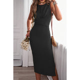 Solid Sleeveless Cross Waist Bodycon Dress