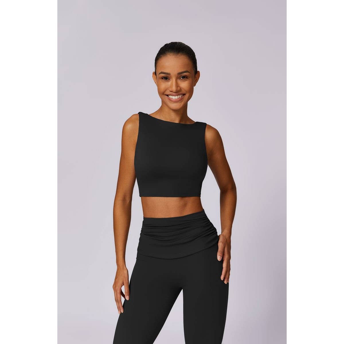 Solid Sport Sleeveless High Waist Low Back Top