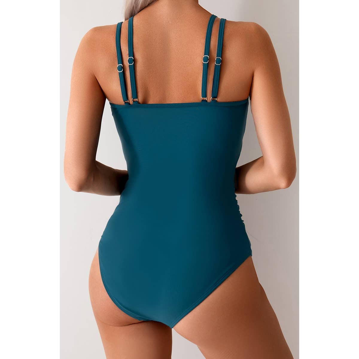 Solid Square Beck Double Strap Mesh Swimsuit