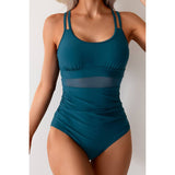 Solid Square Beck Double Strap Mesh Swimsuit