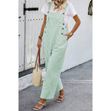 Solid Square Neck Button Trim Pockets Jumpsuit