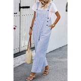 Solid Square Neck Button Trim Pockets Jumpsuit