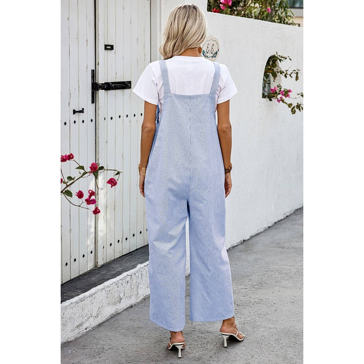 Solid Square Neck Button Trim Pockets Jumpsuit