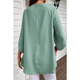 Solid Swiss Dot Round Neck Loose Button Trim Top - MVTFASHION.COM