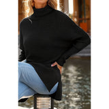 Solid Turtle Neck Loose Fit Long Sleeve Sweater