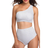 Solid Two Pieces One Shoulder High Cut Swimsuit