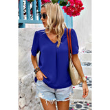 Solid V Neck Chiffon Basic Loose Fit Blouse