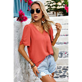 Solid V Neck Chiffon Basic Loose Fit Blouse