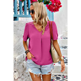 Solid V Neck Chiffon Basic Loose Fit Blouse