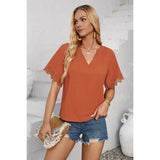 Solid V Neck Loose Lace Trim Color Block Blouse