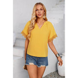 Solid V Neck Loose Lace Trim Color Block Blouse