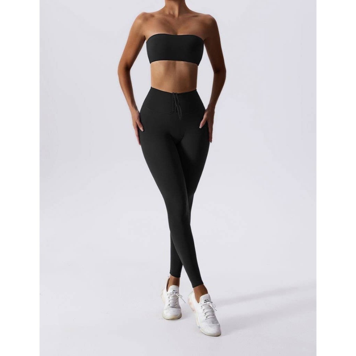 Solid Wide Waist Band Tight Fit Drawstring Legging