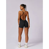 Square Neck Bodysuit Cross Back Straps Yoga Romper