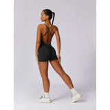 Square Neck Bodysuit Cross Back Straps Yoga Romper