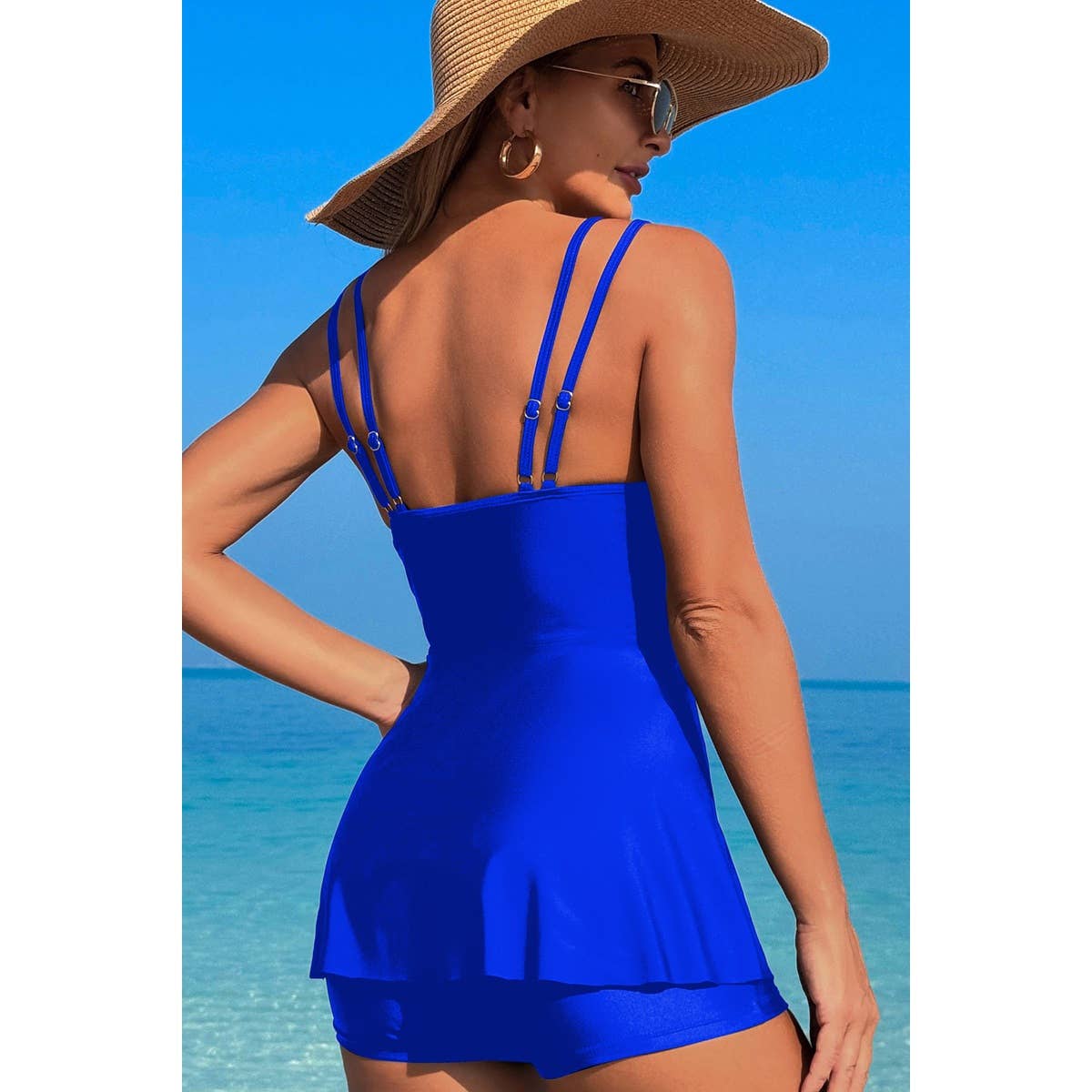 Square Neck Bottom Mesh Two Piece Swimsuit