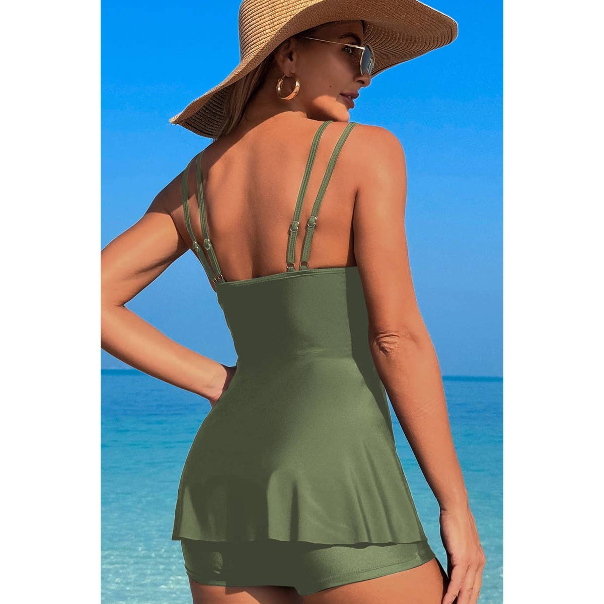 Square Neck Bottom Mesh Two Piece Swimsuit