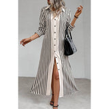 Strip Loose Fit Button Front Open Blouse Dress