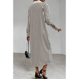 Strip Loose Fit Button Front Open Blouse Dress