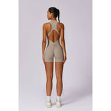 Tie Backless Halter Unitard Half Zipper Romper