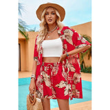 Tropical Print Kimono Elastic Waist Shorts - Elings