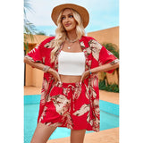 Tropical Print Kimono Elastic Waist Shorts - Elings