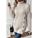 Turtle Neck Button Down Decor Pullover Sweater