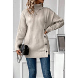 Turtle Neck Button Down Decor Pullover Sweater