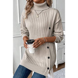 Turtle Neck Button Down Decor Pullover Sweater