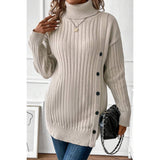 Turtle Neck Button Down Decor Pullover Sweater