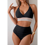 Two Pieces Elastic Band Halter Ruched Bikini