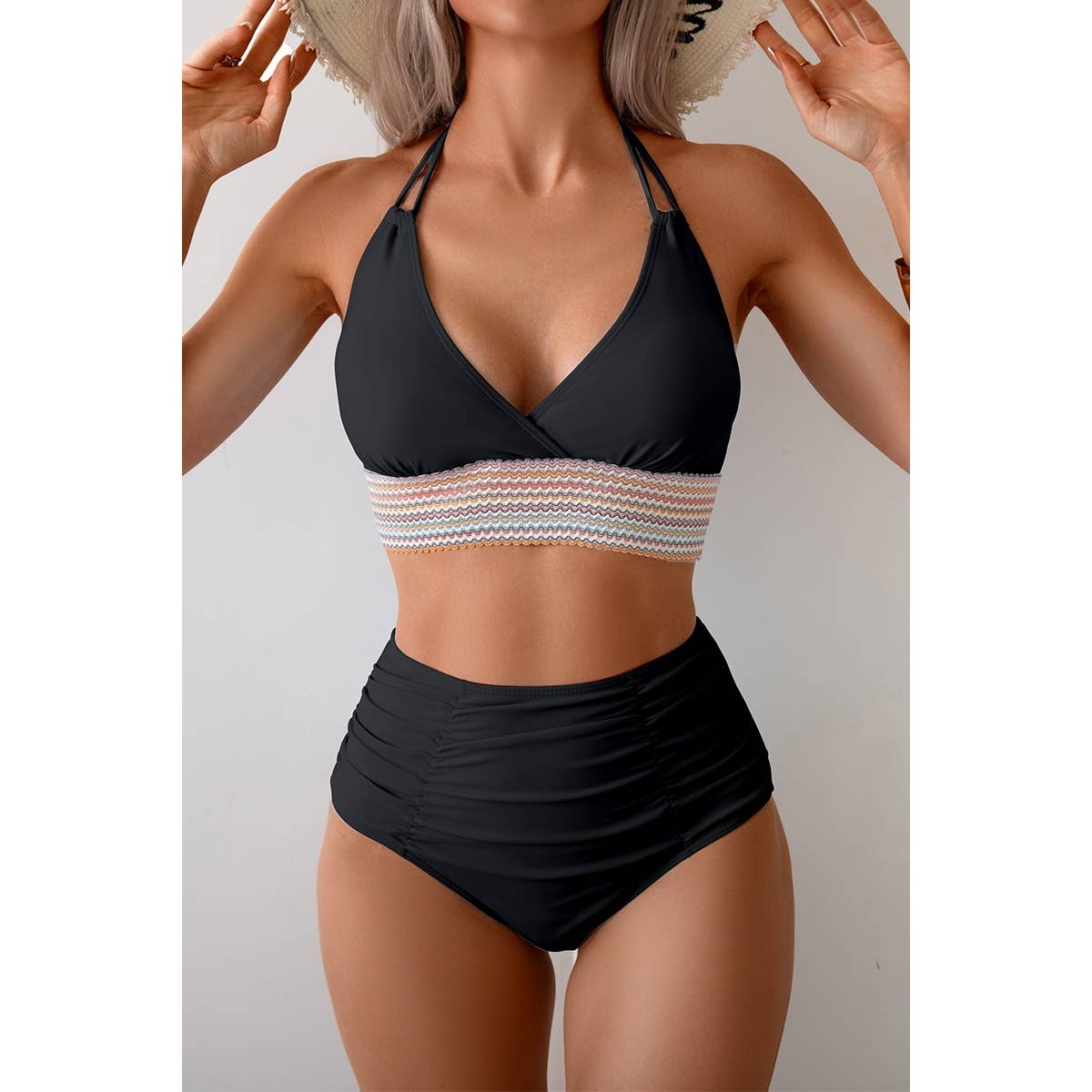 Two Pieces Elastic Band Halter Ruched Bikini