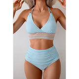 Two Pieces Elastic Band Halter Ruched Bikini