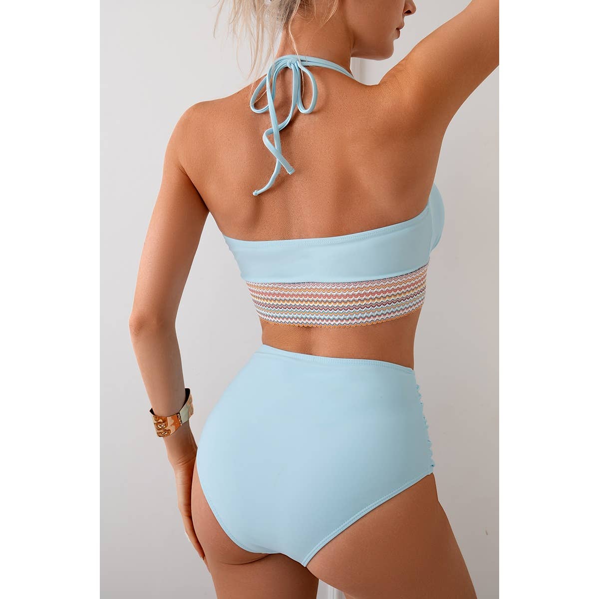 Two Pieces Elastic Band Halter Ruched Bikini