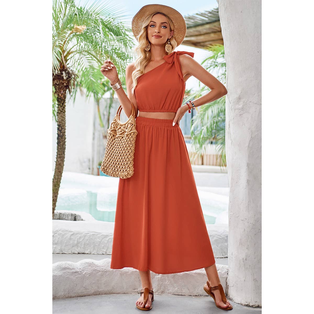 Two Pieces One Shoulder High Elastic Waist Sets - Elings