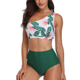 Two Pieces One Shoulder Printed Swimsuit