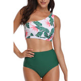 Two Pieces One Shoulder Printed Swimsuit