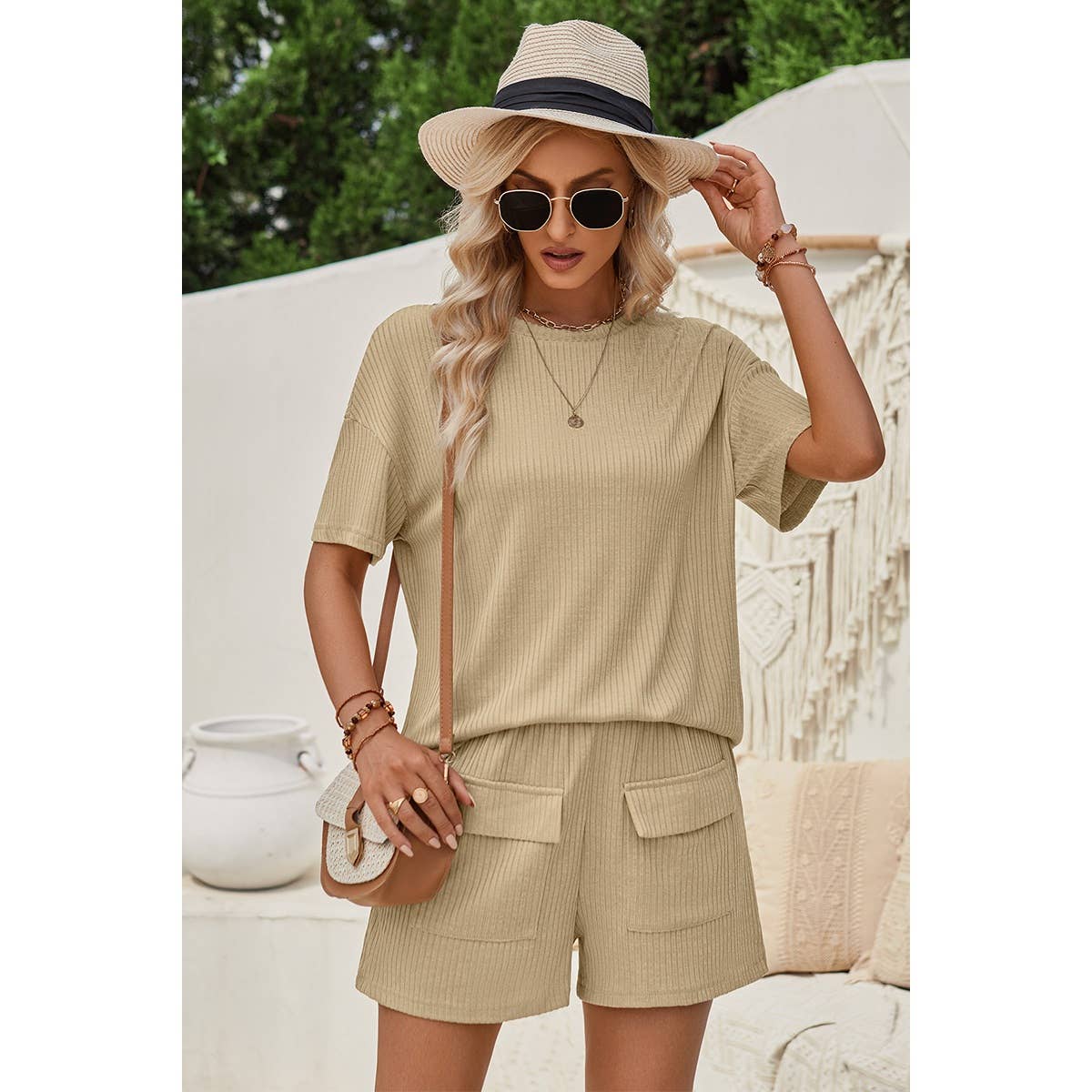 Two Pieces Pocket Trim Solid Loose Fit Sets - Elings