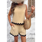 Two Pieces Printed Sleeveless Pockets Shorts Sets - MVTFASHION.COM