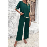 Two Pieces Round Neck Fit Blouse And Pants Sets