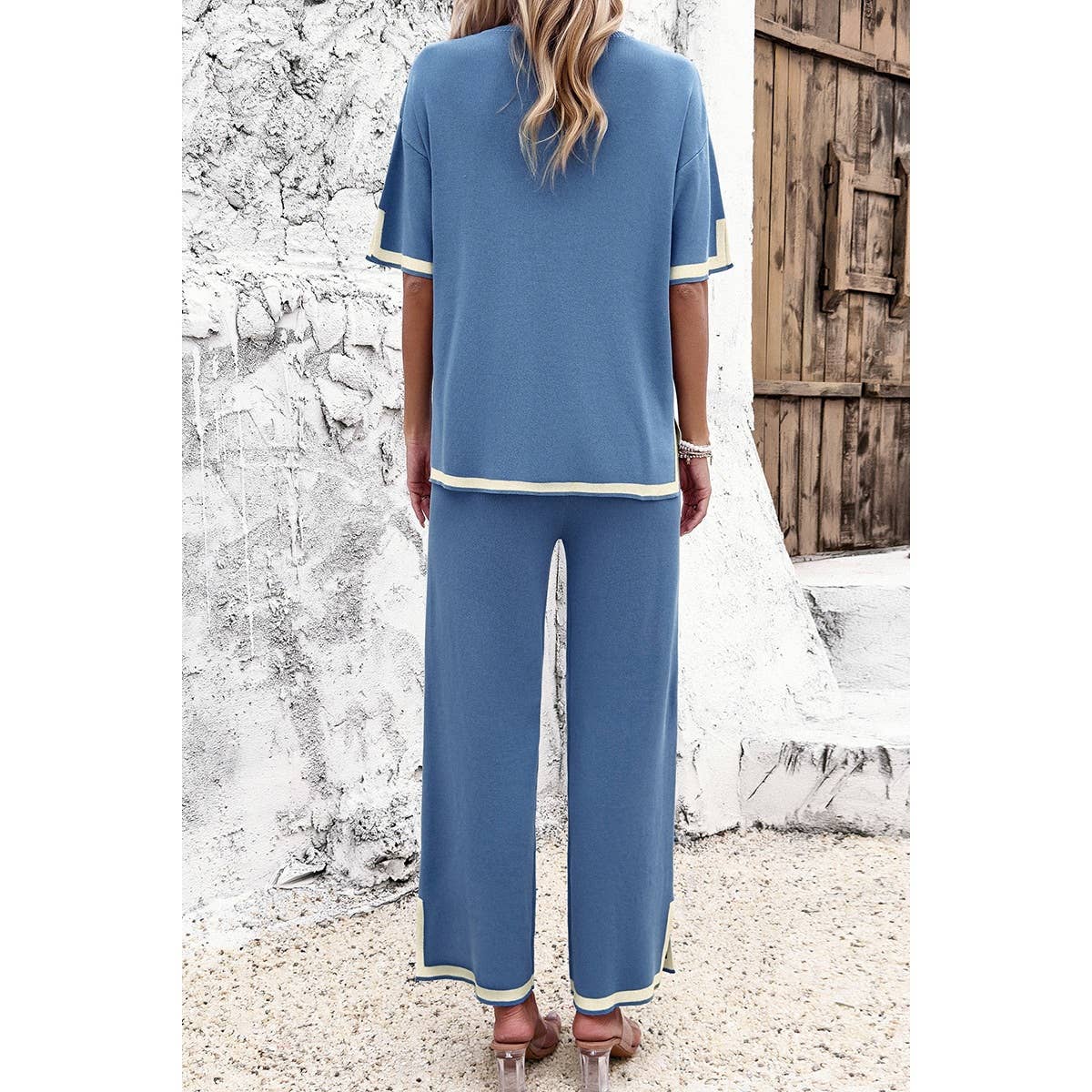 Two Pieces Round Neck Fit Blouse And Pants Sets